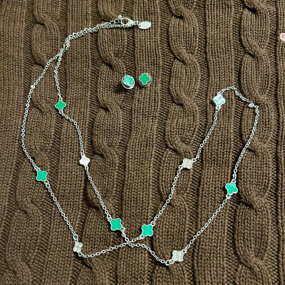 (Bundle 3 for $15) Charming Charlie Silver and Green Clover Necklace Set